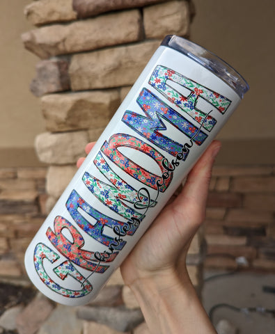 Personalized Mother's Name Day Tumbler in Floral Letters