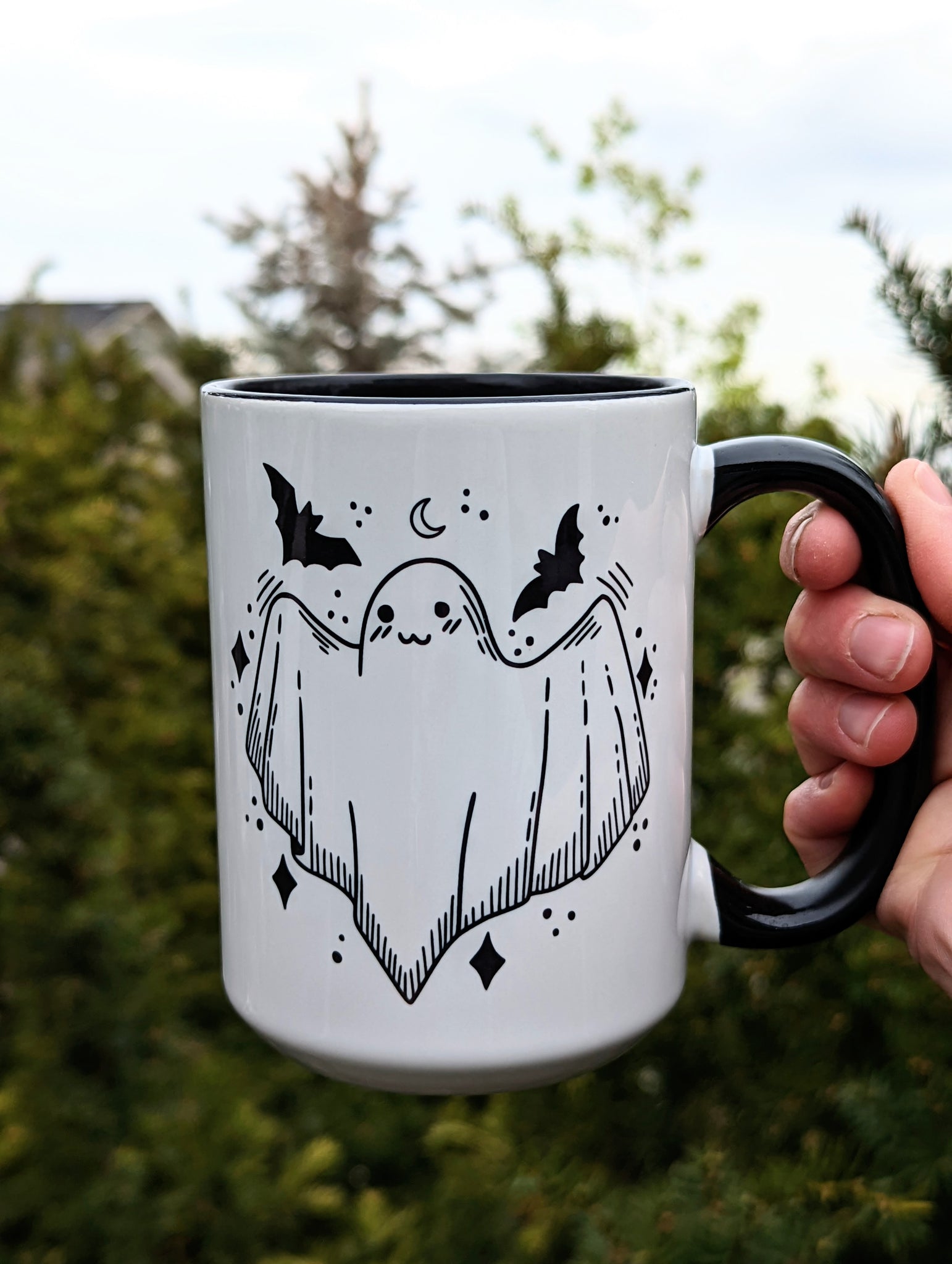 Cute Spooky Ghost with Bats Mug