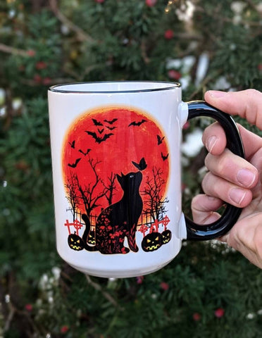 Black Cat with Orange Moon Mug