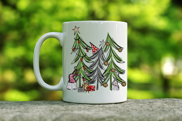 Gnomes in Christmas Tree Sketch Mug