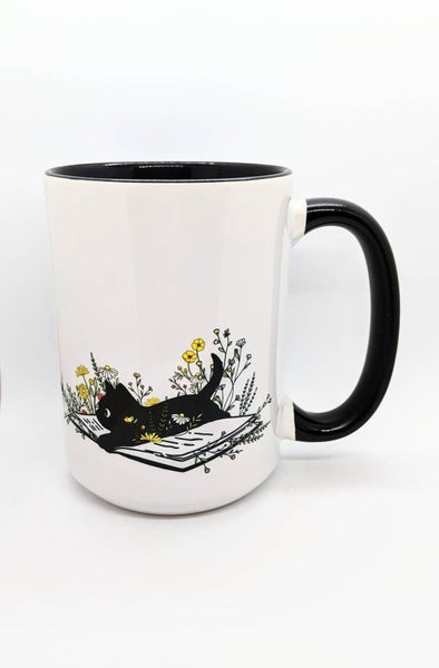 Black Cat on Books Mug