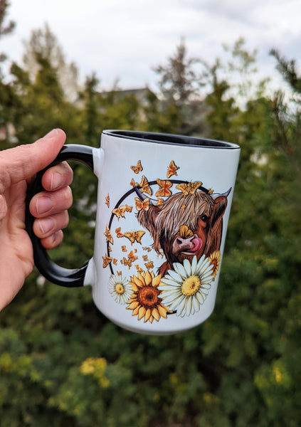 Highland Cow with Sunflowers Mug