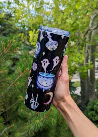 Black Pastel Ghosts and Drippy Moons Tumbler