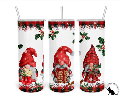 Three Gnomes with Christmas Items Tumbler