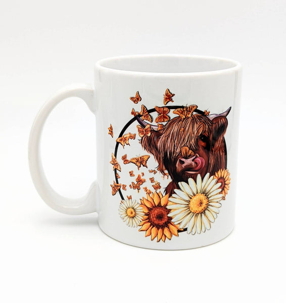 Highland Cow with Sunflowers Mug