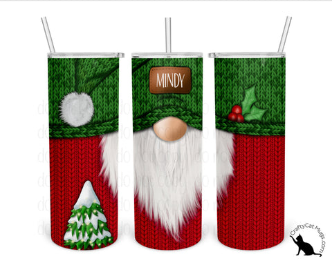 Red Christmas Gnome with Hat Patch Tumbler