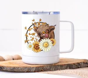 Highland Cow with Sunflowers Mug