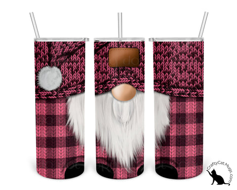 Pink and Black Gnome with Hat Patch Tumbler