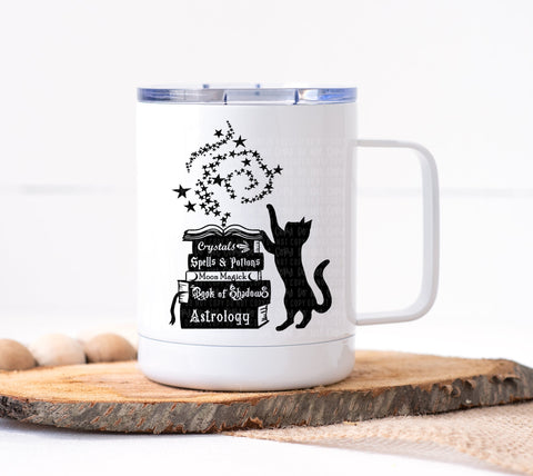 Black Cat with Spells and Books Mug