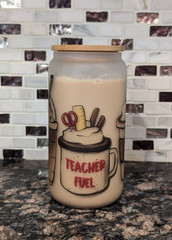 Teacher Fuel Frosted Glass Cup