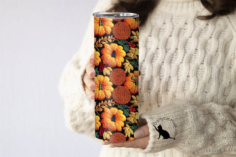Fall Pumpkins with Embroidery Look Tumbler