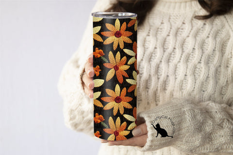 Fall Flowers Embroidery Look Tumbler