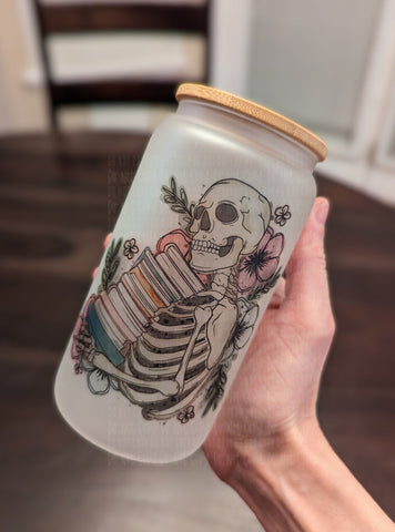Skeleton Bookish Glass Cup